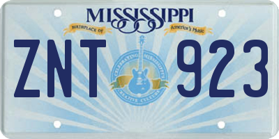 MS license plate ZNT923