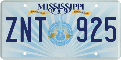 MS license plate ZNT925