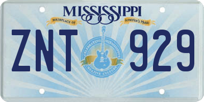 MS license plate ZNT929