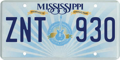 MS license plate ZNT930