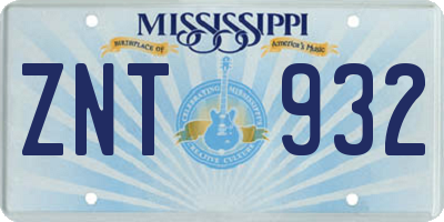 MS license plate ZNT932