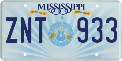 MS license plate ZNT933