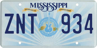 MS license plate ZNT934