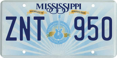 MS license plate ZNT950