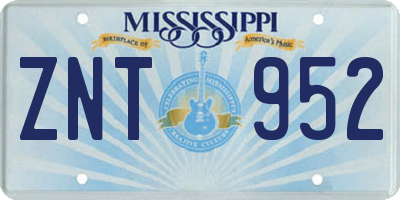 MS license plate ZNT952