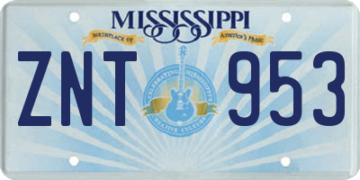 MS license plate ZNT953