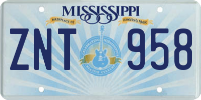 MS license plate ZNT958