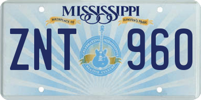 MS license plate ZNT960