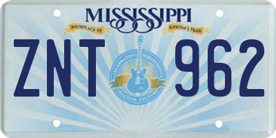 MS license plate ZNT962