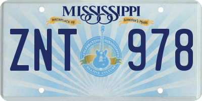 MS license plate ZNT978