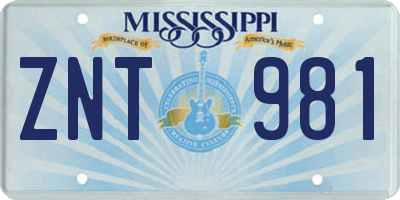 MS license plate ZNT981