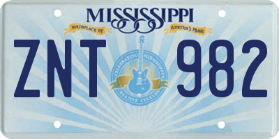 MS license plate ZNT982