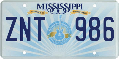 MS license plate ZNT986