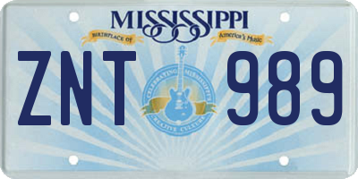 MS license plate ZNT989