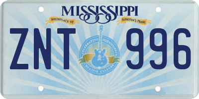 MS license plate ZNT996