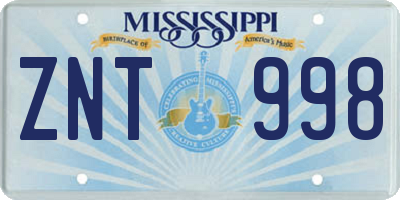 MS license plate ZNT998