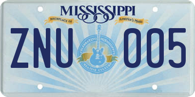 MS license plate ZNU005