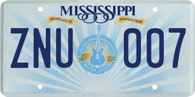 MS license plate ZNU007