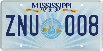 MS license plate ZNU008