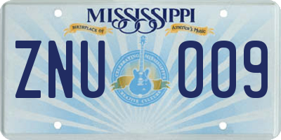 MS license plate ZNU009