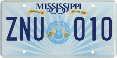 MS license plate ZNU010