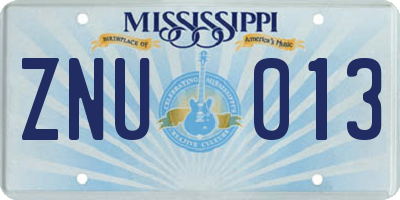 MS license plate ZNU013