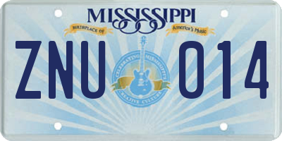 MS license plate ZNU014