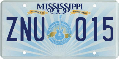 MS license plate ZNU015