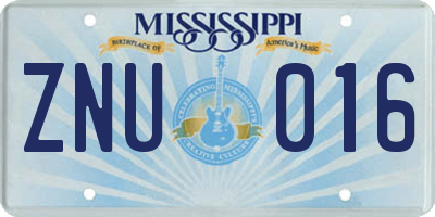 MS license plate ZNU016