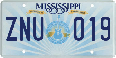 MS license plate ZNU019