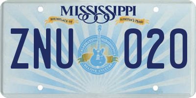 MS license plate ZNU020