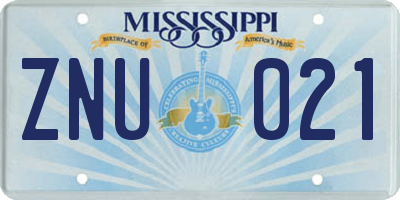 MS license plate ZNU021