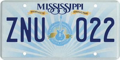 MS license plate ZNU022