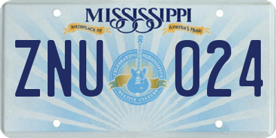 MS license plate ZNU024
