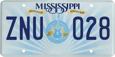 MS license plate ZNU028
