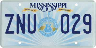 MS license plate ZNU029
