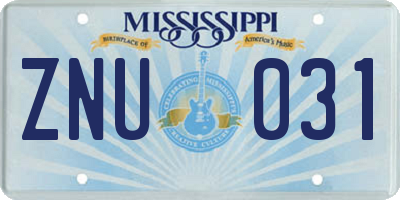 MS license plate ZNU031