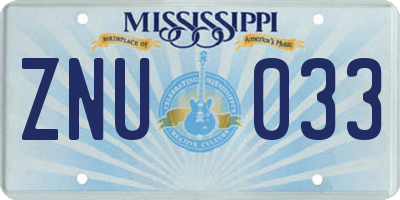 MS license plate ZNU033