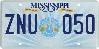 MS license plate ZNU050