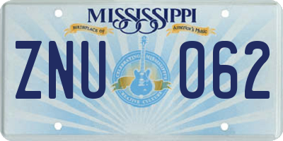 MS license plate ZNU062