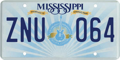 MS license plate ZNU064