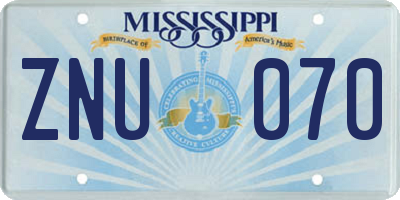 MS license plate ZNU070