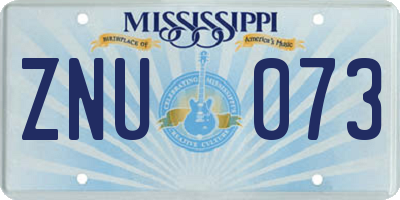 MS license plate ZNU073