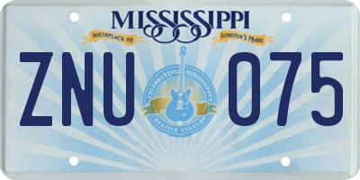 MS license plate ZNU075