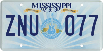 MS license plate ZNU077