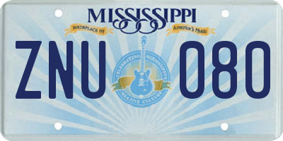 MS license plate ZNU080