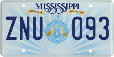 MS license plate ZNU093