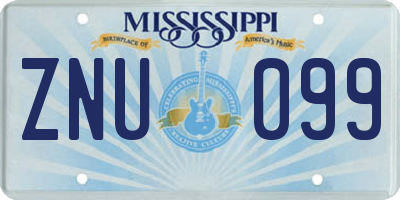 MS license plate ZNU099