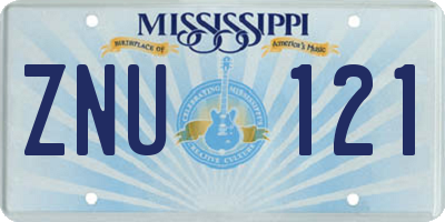 MS license plate ZNU121