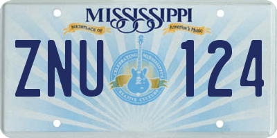 MS license plate ZNU124